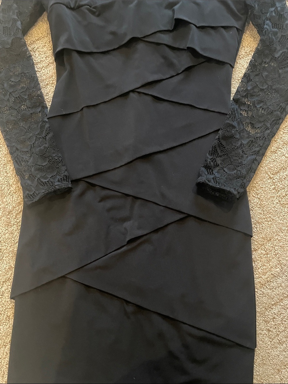 White House Black Market Black Lace Long-Sleeve Layered Dress - Picture 5 of 10
